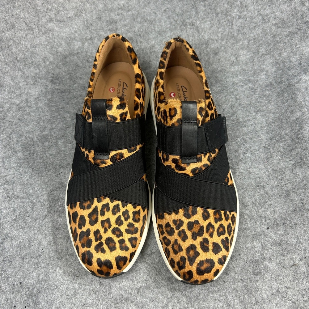Clarks Un Rio Strap Leopard Calf Hair Womens Comfort Sneakers 10.5 M Like New